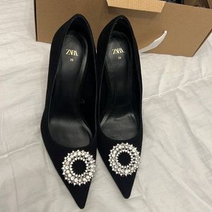 Zara suede heels with rhinestones